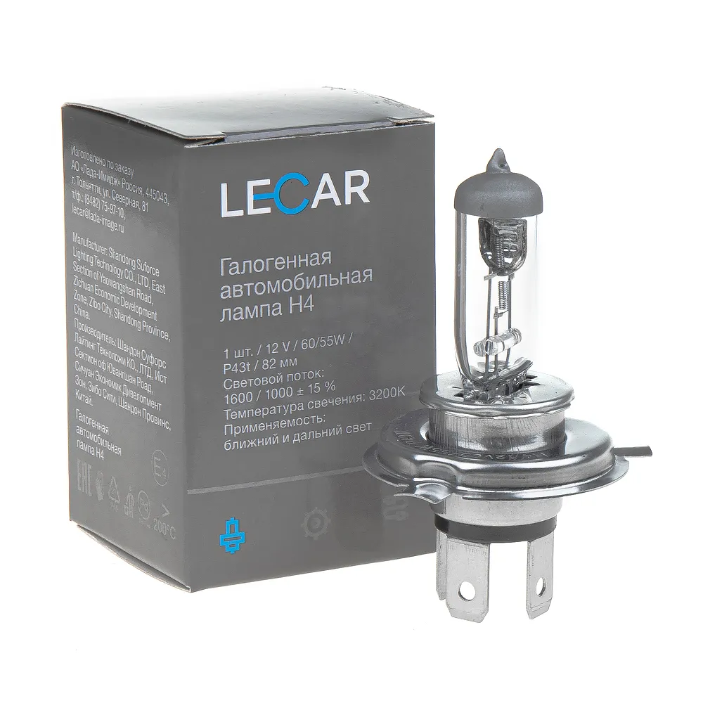 Лампа 12V H4 60/55W P43t LECAR Standard 1 шт. картон LECAR000041301