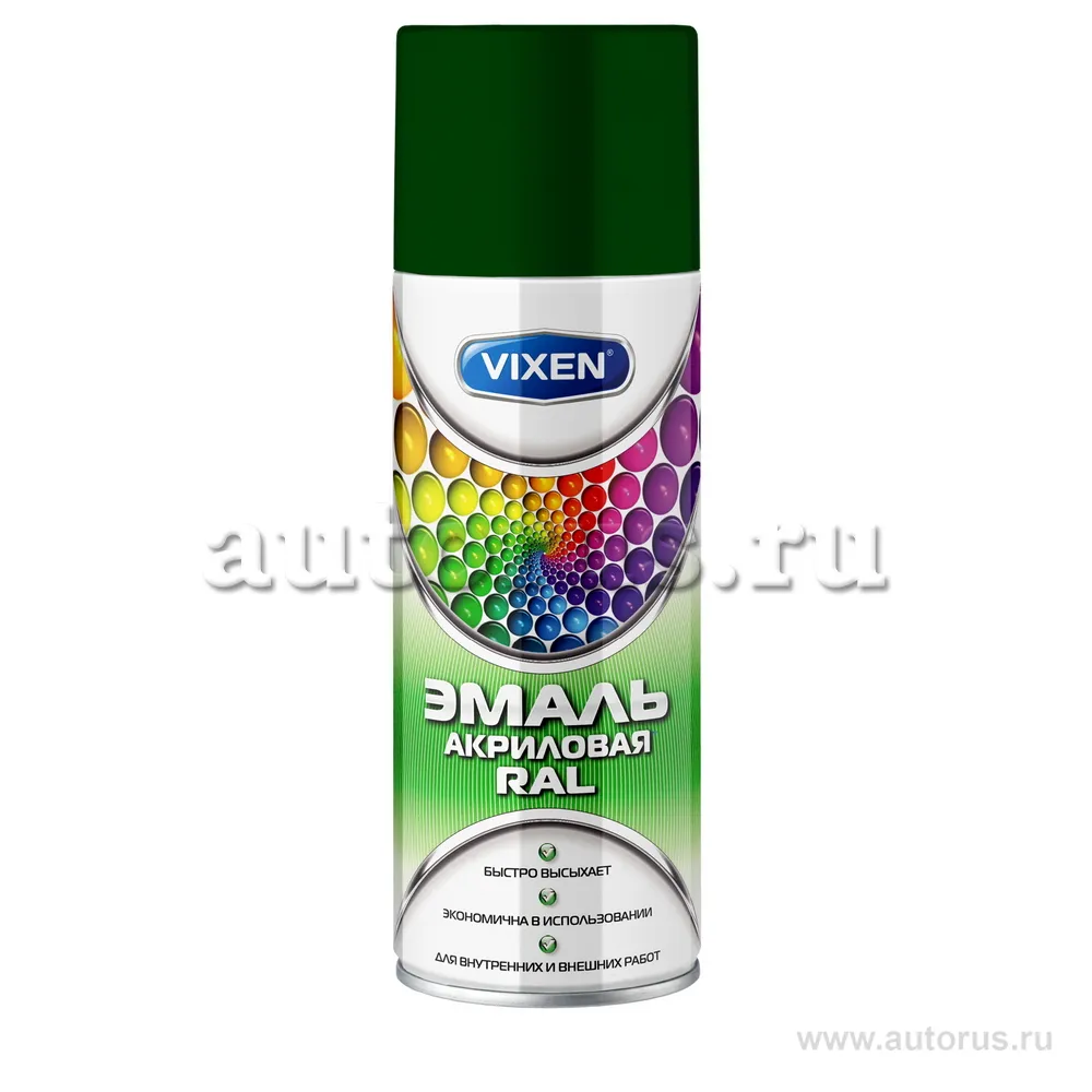 Эмаль акриловая RAL, зеленый мох (RAL 6005), аэрозоль 520 мл VIXEN VX36005