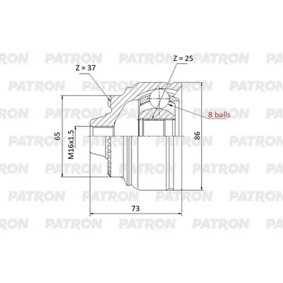 ШРУС нар. !!! 8 шаров !!! 37x65x25 BMW 5/6/7-series 07- PATRON PCV2189