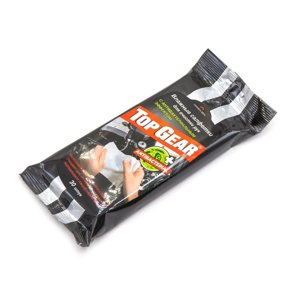 Салфетки влажные для очистки рук с антибактериальным эффектом упак. (30 шт.) Top Gear 48040
