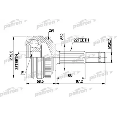 ШРУС наружн к-кт 22x52x28 ABS:29T OPEL: CORSA B 1.2/1.4 PATRON PCV1116