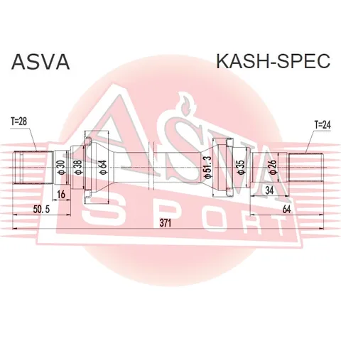 Полуось правая 24x372x28 KIA SHUMA II/SEPHIA II/MENTOR II/SPECTRA 1997-2004 ASVA KASH-SPEC