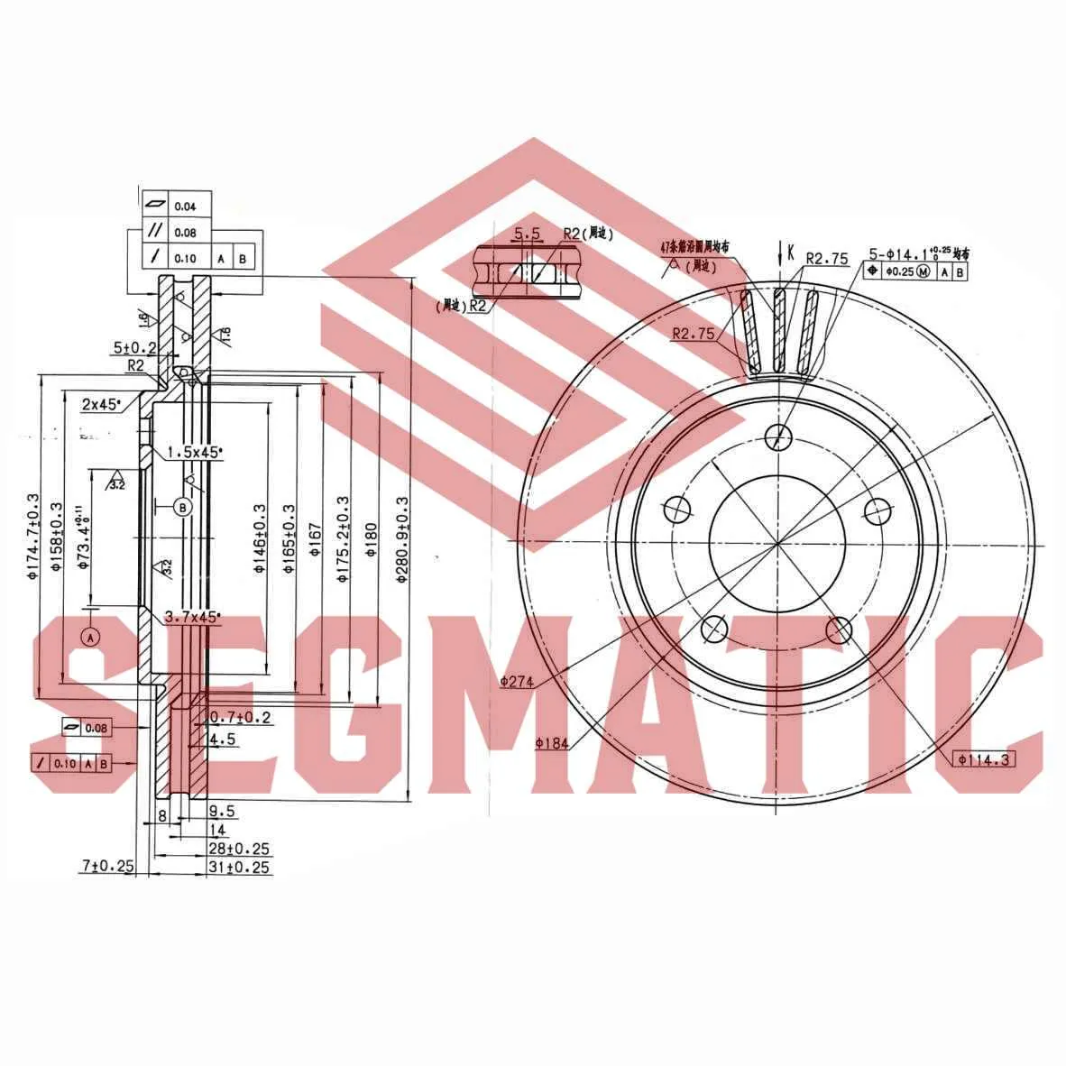 Диск тормозной передний CHRYSLER TOWN COUNTRY 10/00-08/07 SEGMATIC SBD30093397