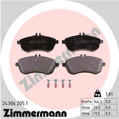 Колодки тормозные дисковые передние MB W204, W212 ZIMMERMANN 243062051