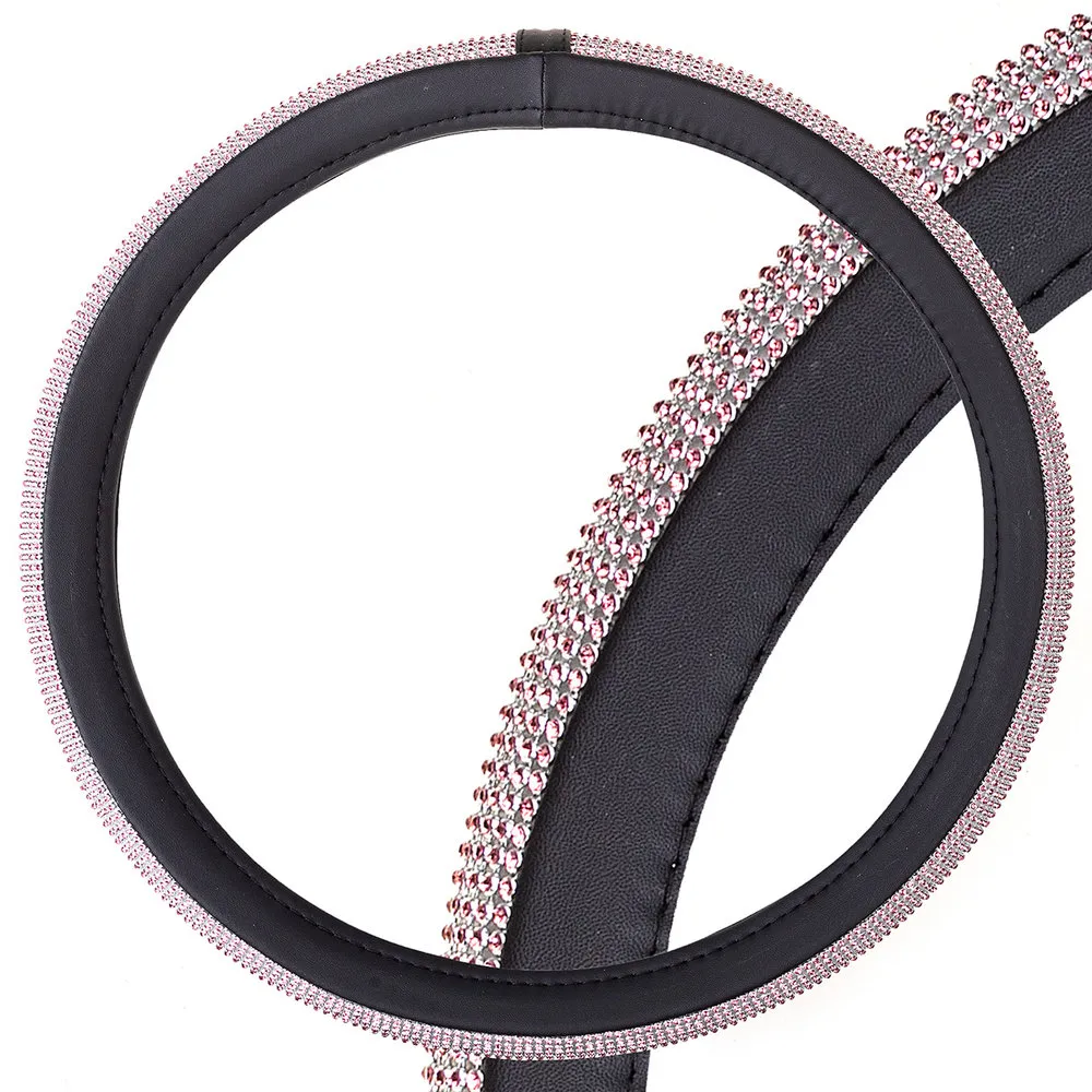 Оплетка Crystal-2 M Черная экокожа/розовые стразы SKYWAY S01102468