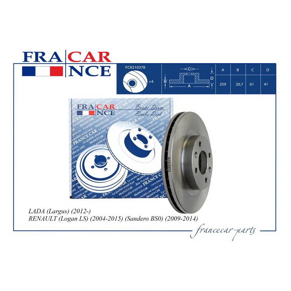 Диск тормозной передний FRANCE CAR FRANCECAR FCR210378