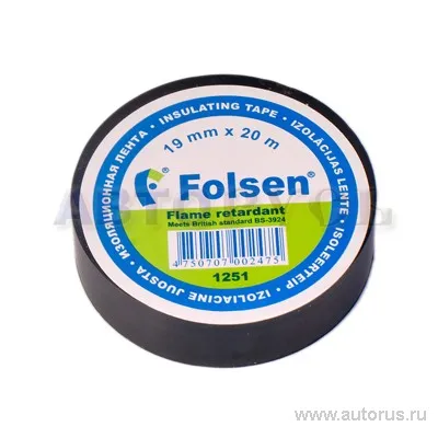 Изоляционная лента Folsen 19 мм-20 м черная, пламягасящая Folsen 12514