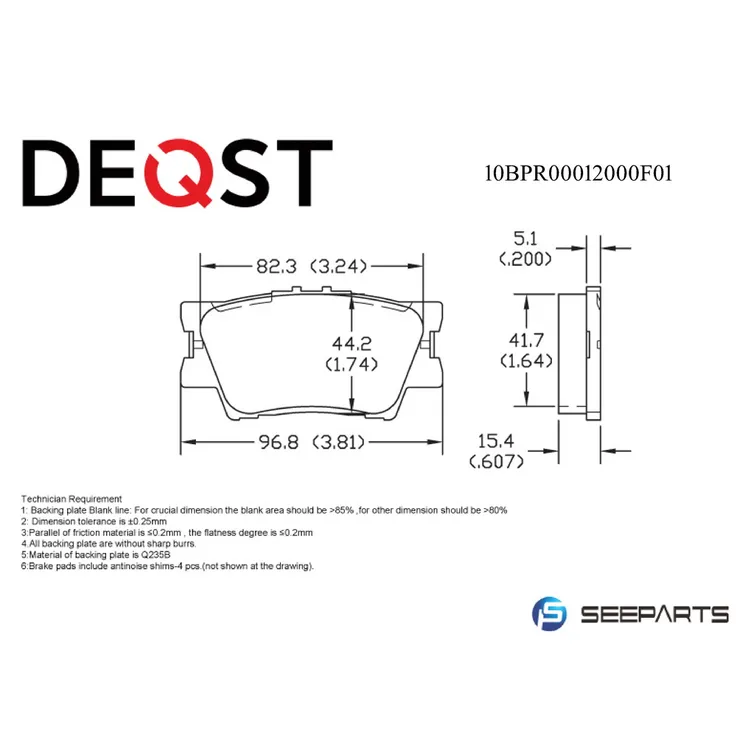 Колодки тормозные дисковые задние. LEXUS ES (XV40) 05.06-06.12,LEXUS ES (XV6) 06.12-, DEQST 10BPR00012000