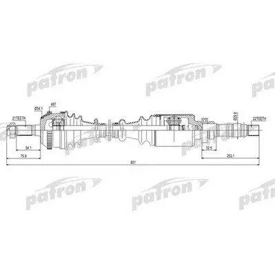 Полуось правая 21x801x58.3x22 ABS: 48T CITROEN: SAXO 96-03 PATRON PDS0072