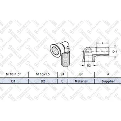 Фитинг соединитель резьб.уголок (л) M16-m16 90° в перегородку Lр22  STELLOX 85-21227-SX