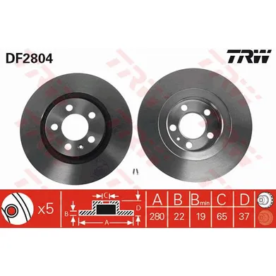 Диск тормозной передний VW BORA TRW DF2804