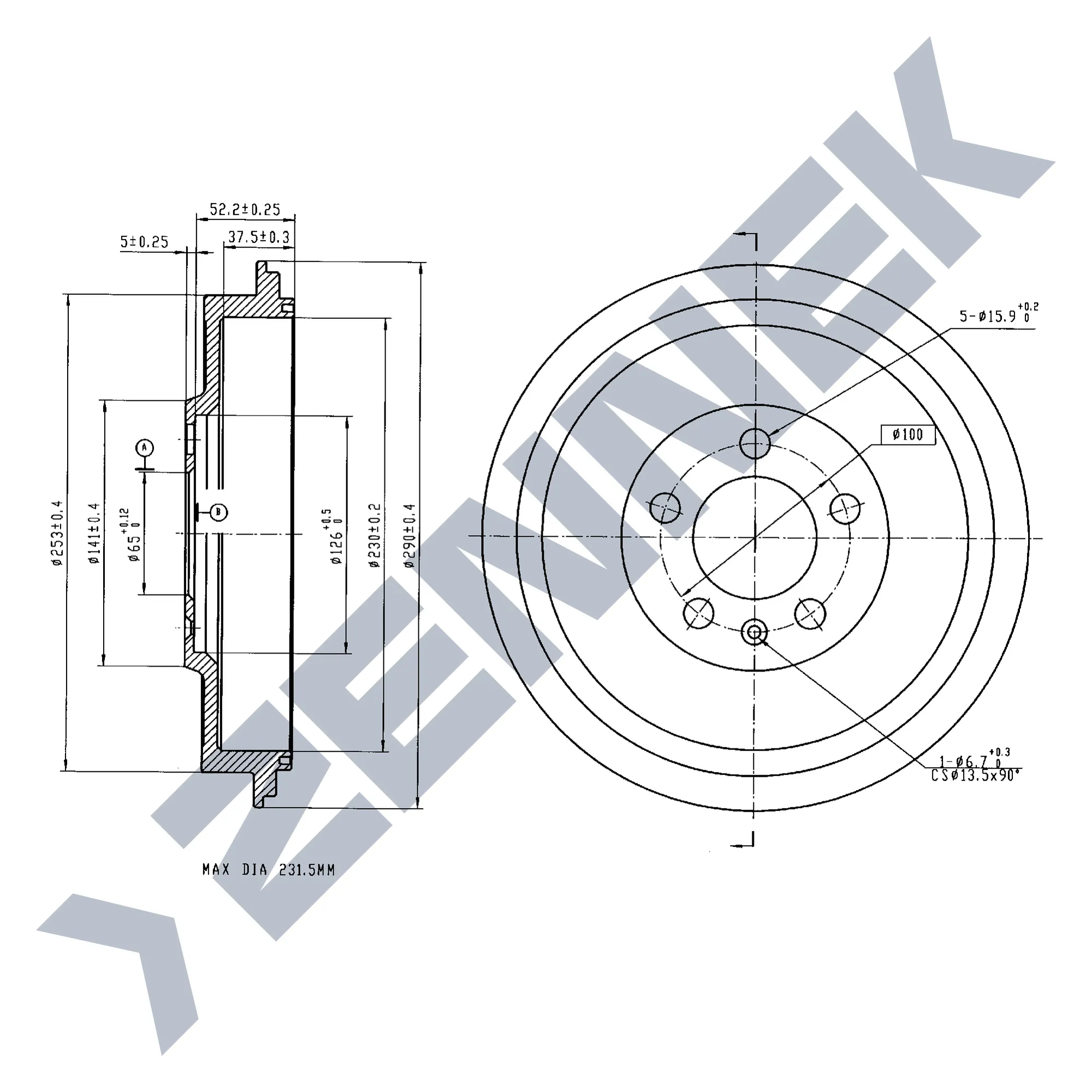Барабан тормозной VW POLO 10-, SKODA OCTAVIA 96-10 ZENNEK DDR0009