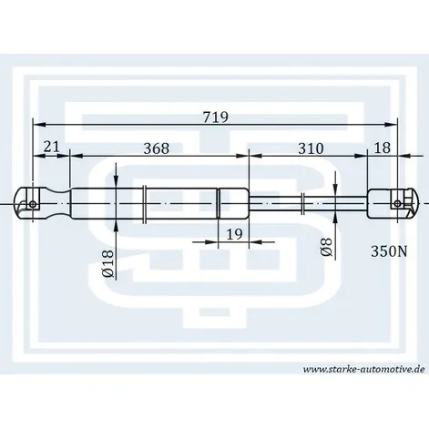 Амортизатор капота AUDI A4 (8E/8K) / SEAT EXEO / SKODA SUPERB L719mm / 350N STARKE 183-201