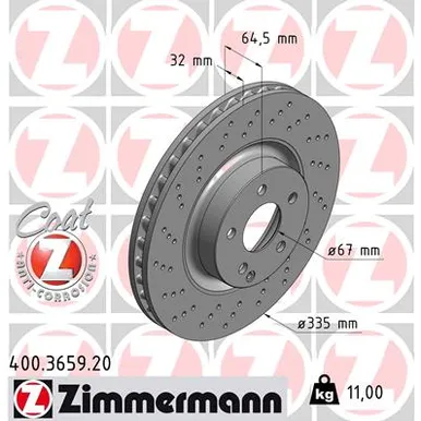 Диск тормозной передний MB S (W221) 05> ZIMMERMANN 400.3659.20