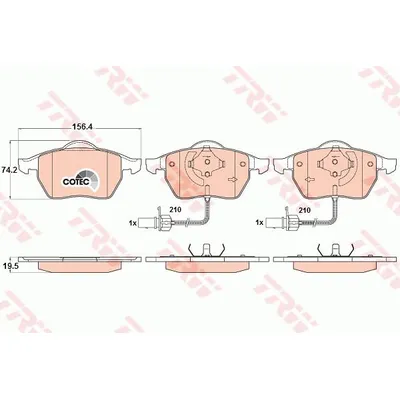 Колодки передние с датчиком AD A4/A6 98-> VW B5 00-> однопоршневые TRW GDB1307