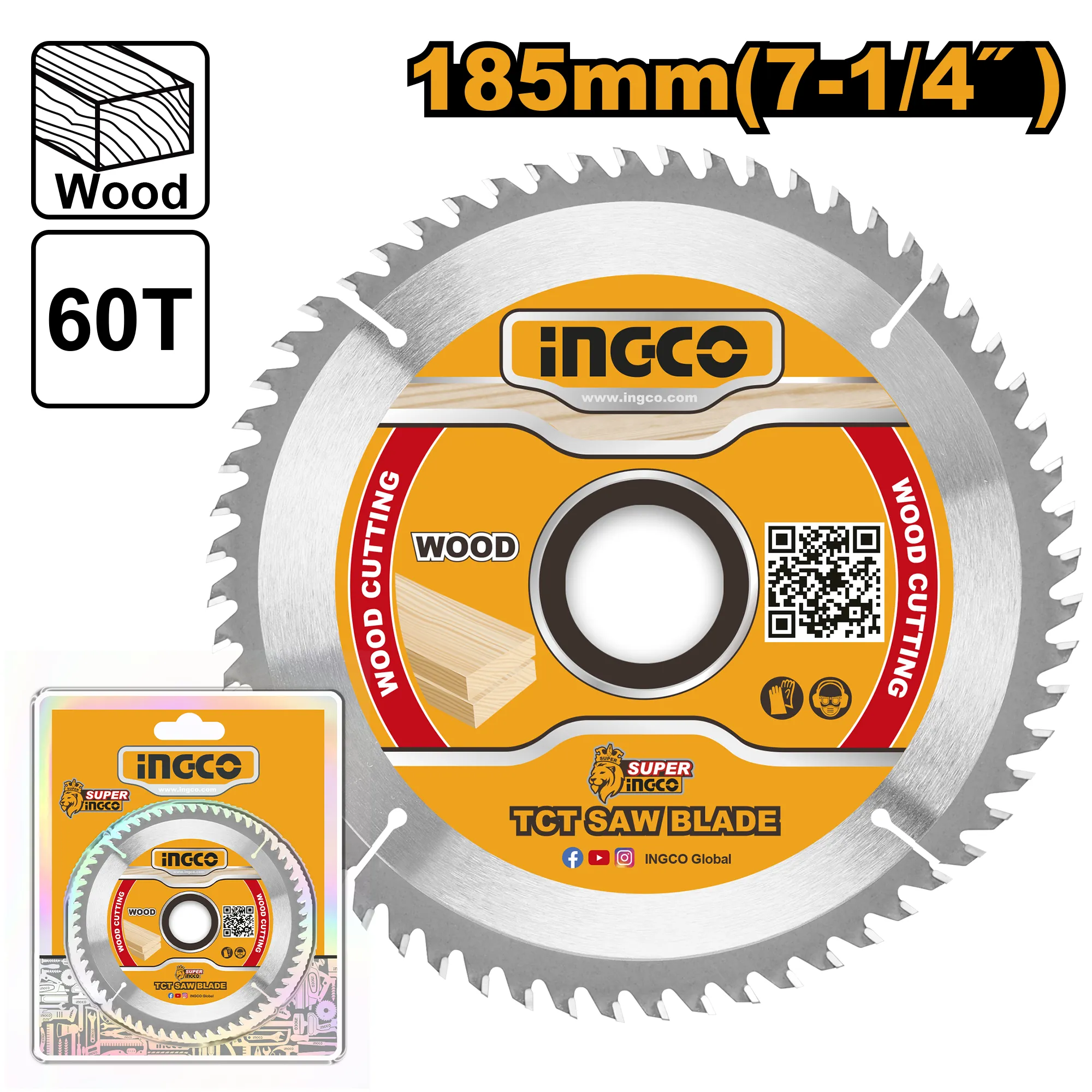 Диск пильный TCT 185 мм INDUSTRIAL INGCO TSB118513