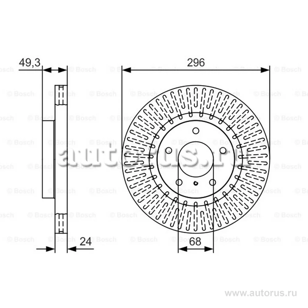 Диск тормозной передний вентилируемый BOSCH 0986479T44