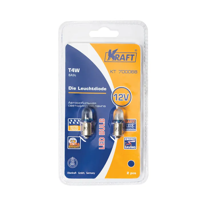 Лампа светодиодная 12V T4W 4W BA9s KRAFT 2 шт. картон KT700068