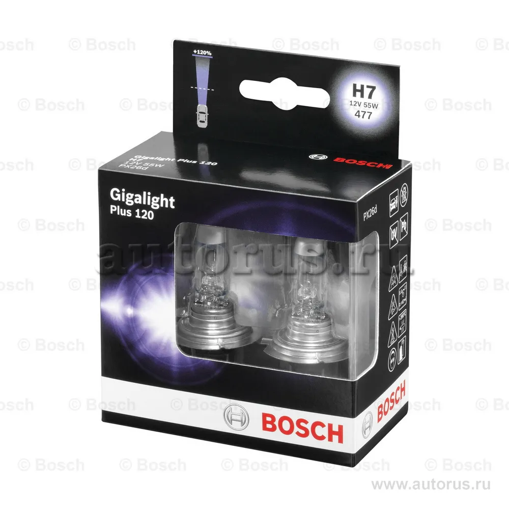 Лампа 12V H7 55W +120% BOSCH Gigalight Plus 2 шт. картон 1 987 301 107