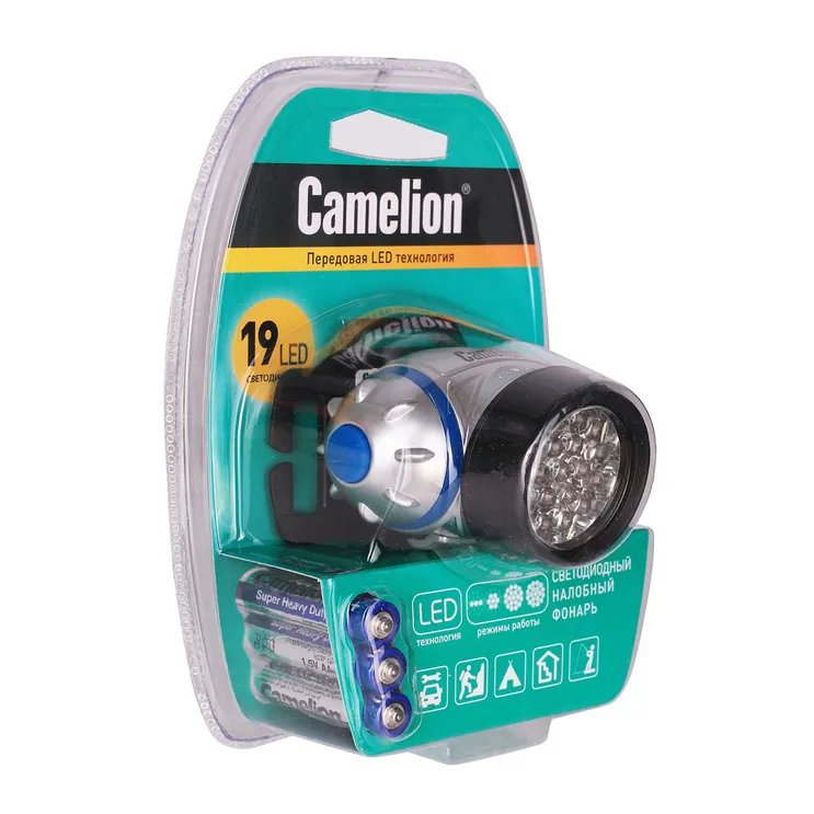 Фонарь налобный светодиодный 19LED 4 режима 3xR03 блистер HEADLITE LED531319F4 Camelion 7537