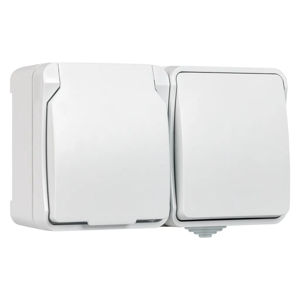 Блок розетка выключатель, IP54, белый, Сатурн (SBE-04g-16-SWS) SMARTBUY SBE-04g-16-SWS