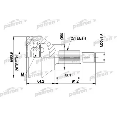 ШРУС наружн к-кт 27x56x26 FORD: MONDEO III 00- PATRON PCV1417