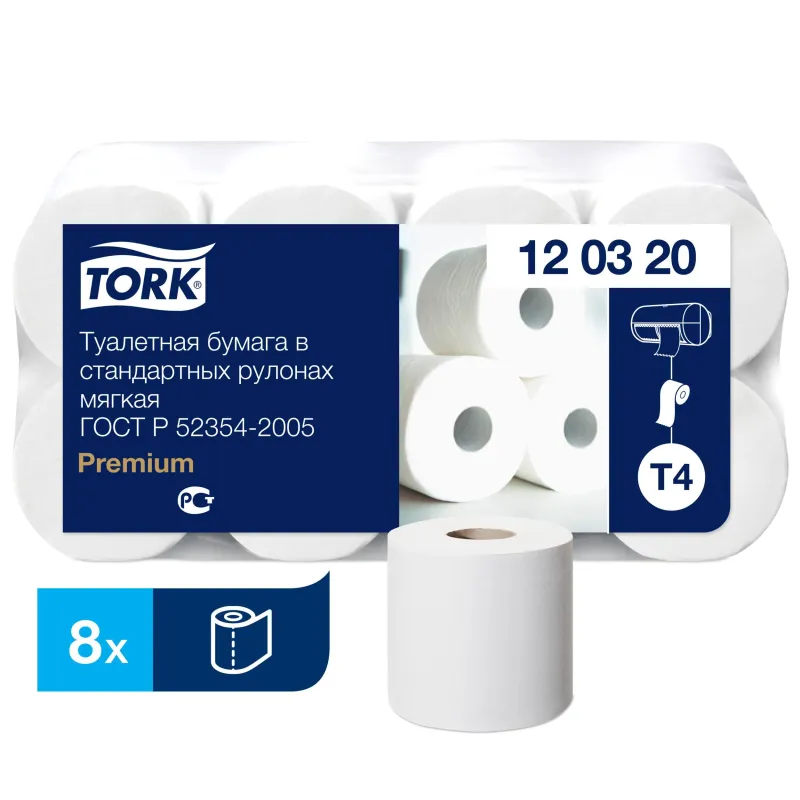 Бумага туалетная Tork T4 2сл бел целлюл 23м 184л 8рул/уп 120320 736272