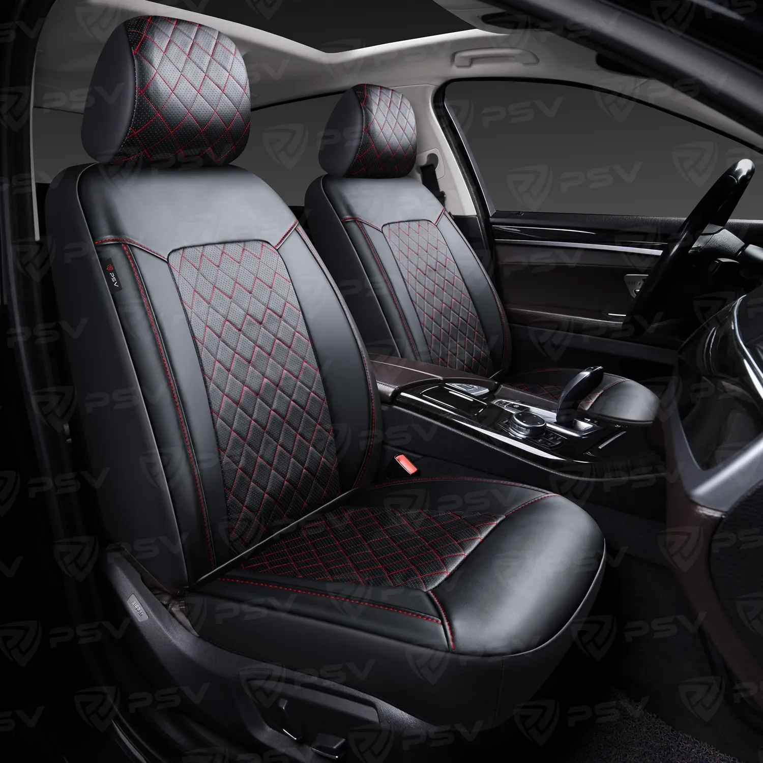 Чехлы PSV Elegant Next 2 FRONT (Черный/отстрочка красная) L, ромб+экокожа PSV 136336