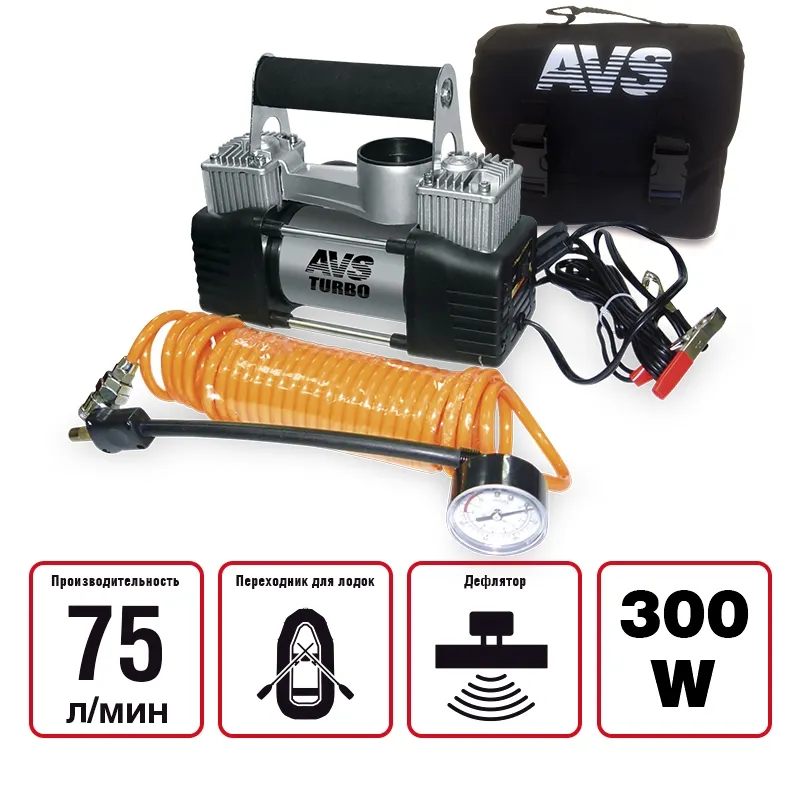 Компрессор автомобильный! 75л/мин, 12V, 25A, 10атм. AVS 80505