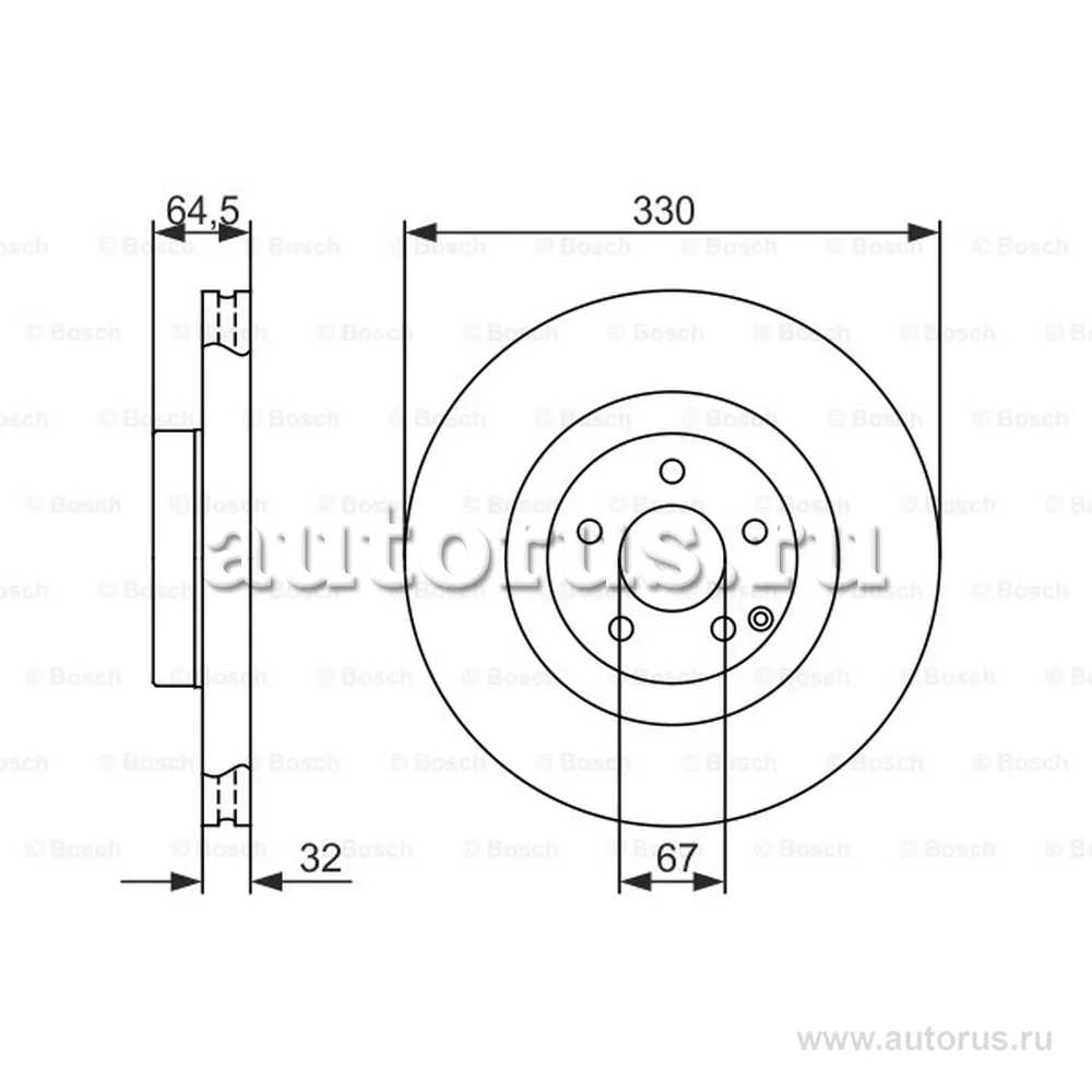 Диск тормозной MERCEDES W211 280-500 02-/ R230 280-500 01- передний вент.D=330 мм. BOSCH 0 986 479 415