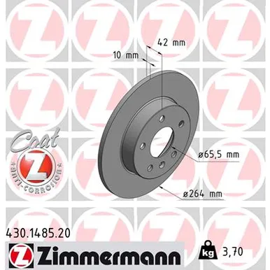 Диск тормозной задний OPEL ASTRA G, H, ZAFIRA 98 ZIMMERMANN 430.1485.20