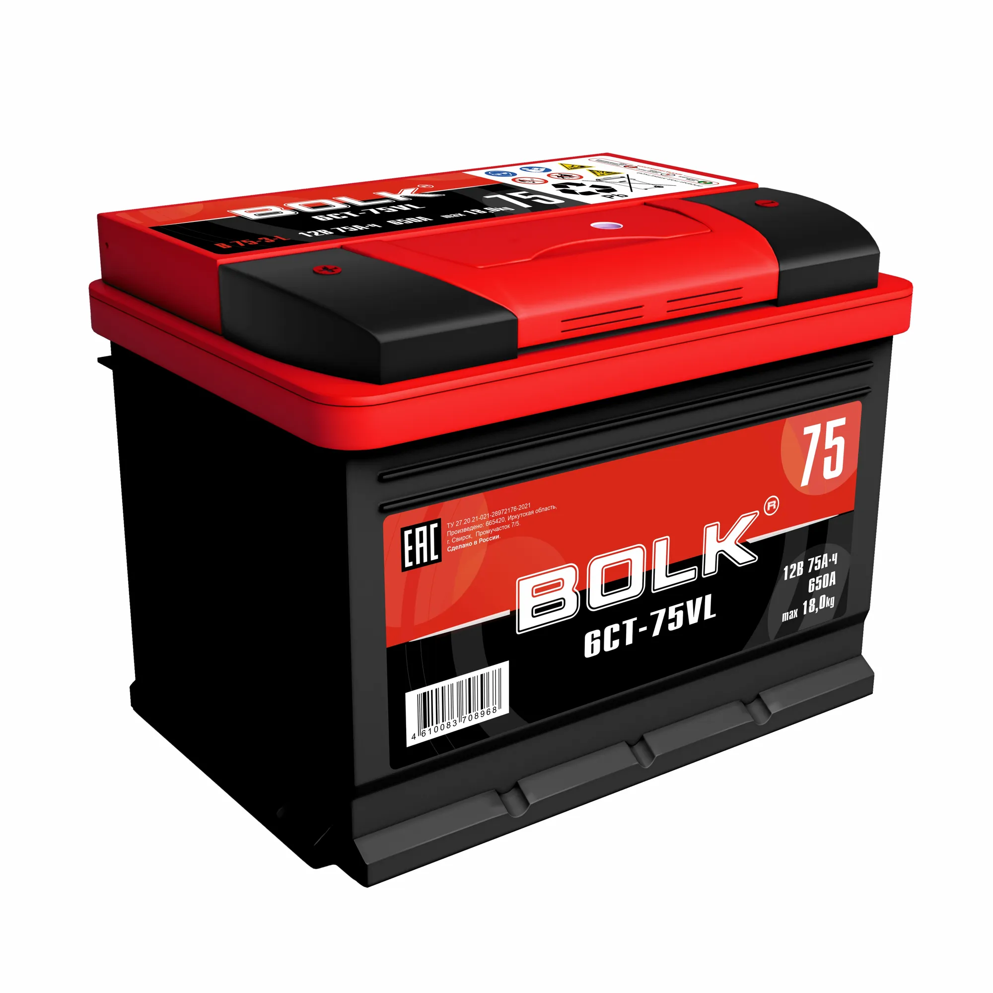 Уценка Аккумулятор BOLK Standart 75 А/ч прямой L+ 278x175x190 L3 EN 600 А