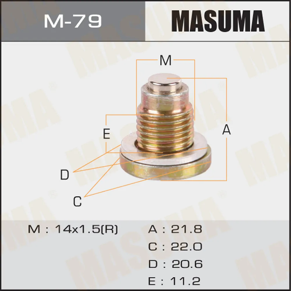 Болт маслосливной A/T С МАГНИТОМ (с шайбой) Mazda 14x1.5mm MASUMA M-79