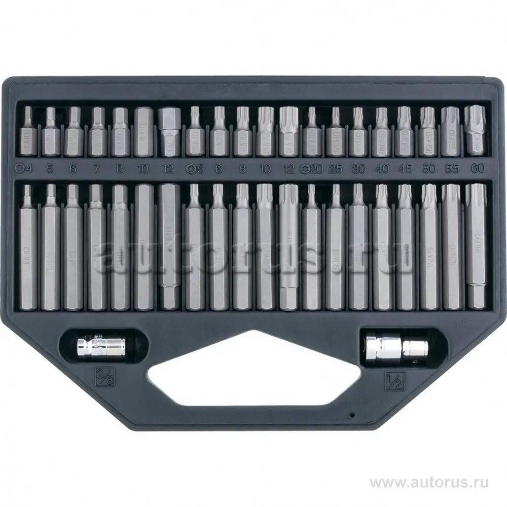 Набор бит HEX , TORX, SPLINE, хвостовик-шестигранник 1/2, CrV, 42шт. STELS 11318