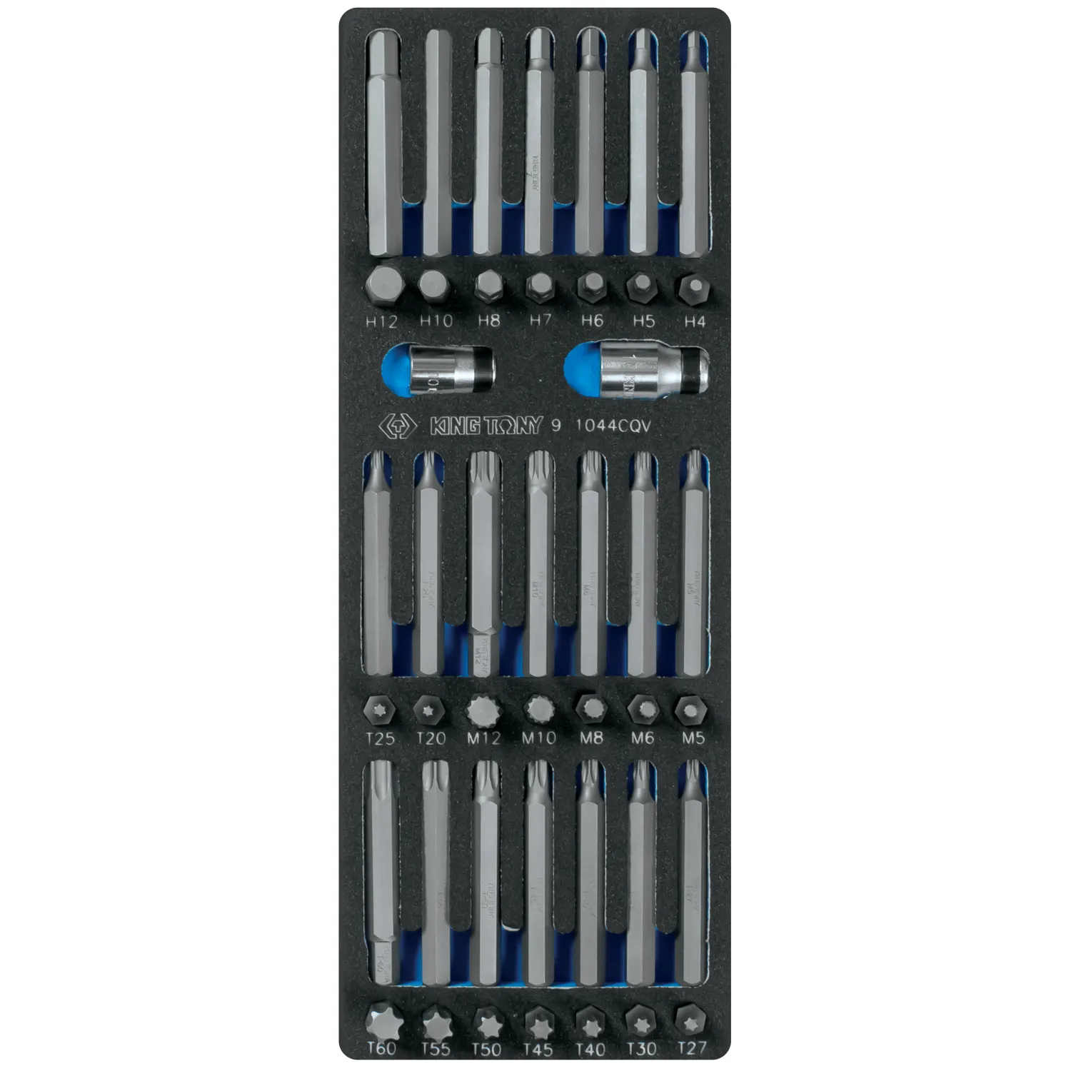 Набор вставок (бит) 10 мм, Torx, Spline, Hex, ложемент, 44 предмета KING TONY 91044CQV
