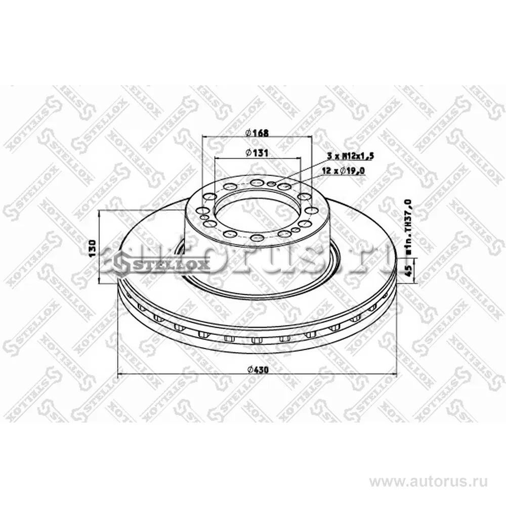 Диск тормозной вентилируемый 430/131X45/130 12N-168-D19 SAF SK RB 9022 STELLOX 8500815_SX