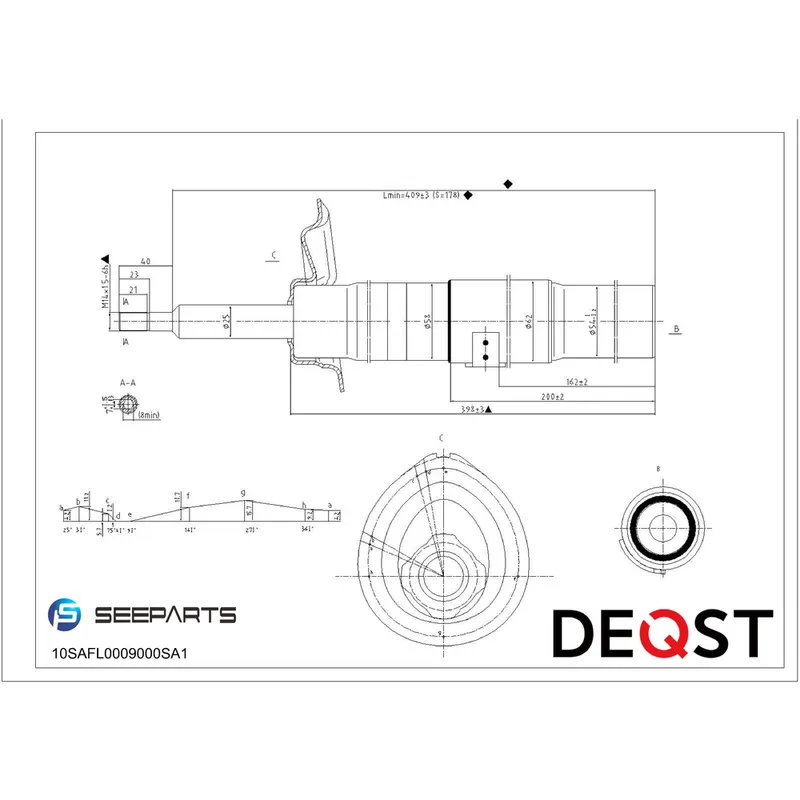 Амортизатор пер. лев. серии газ. BMW 5E60 03-> DEQST 10SAFL0009000