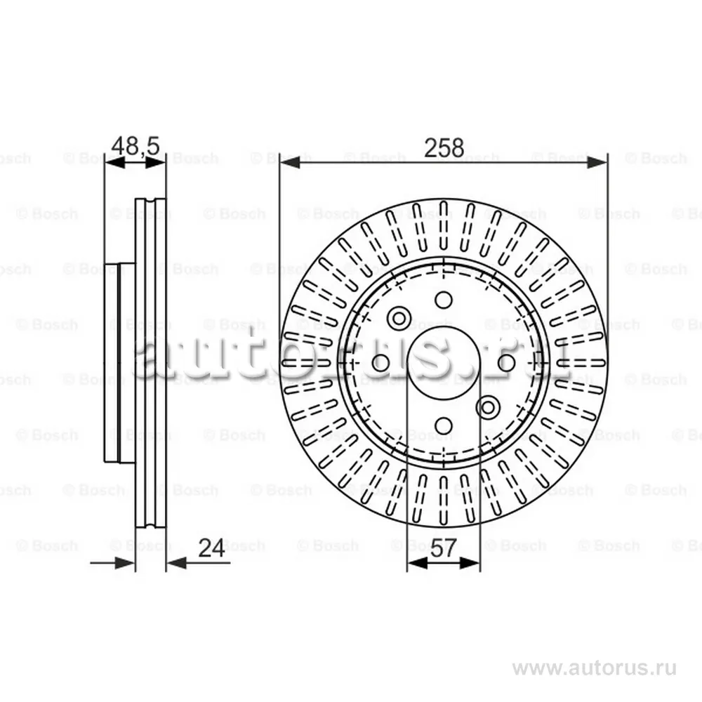 Диск тормозной передний вентилируемый 258X24 4 отверстий BOSCH 0986479676