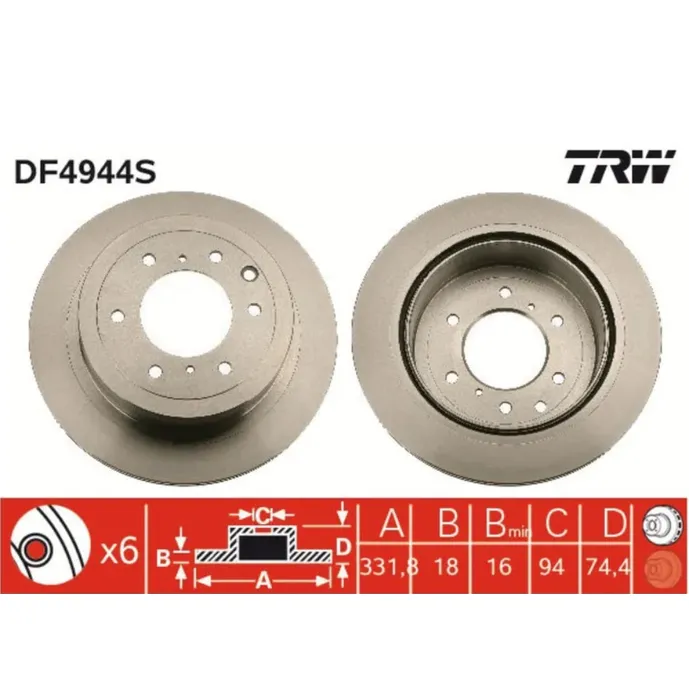 Диск тормозной задний MITSUBISHI PAJERO IV TRW DF4944S