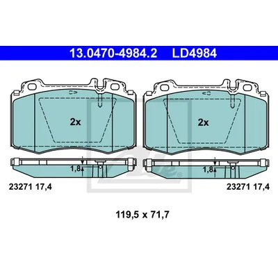 Колодки дисковые передние ceramic mb w163 5.0 99 w220 2.8 3.2 3.2cdi 4.0cdi 98 ATE 13.0470-4984.2