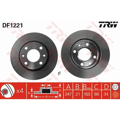 Диск тормозной передний CITROEN/PEUGEOT TRW DF1221