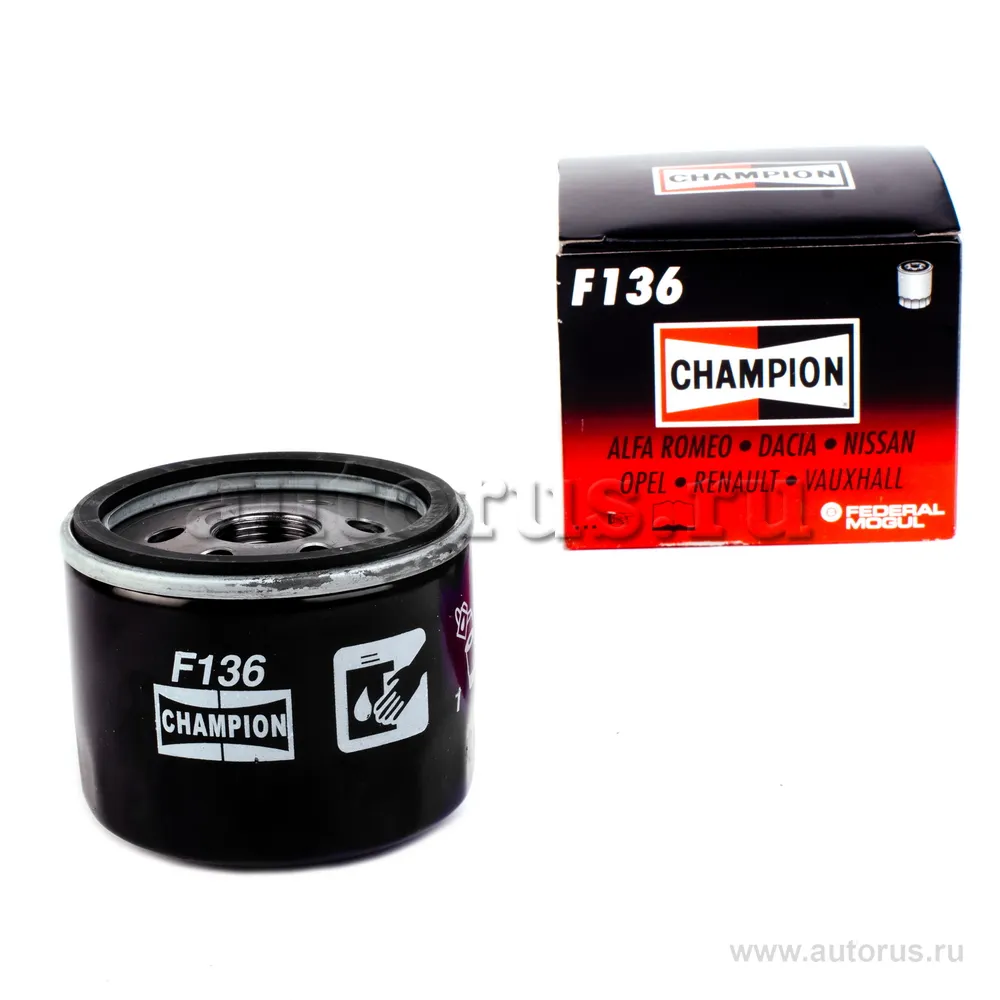 Фильтр масляный LADA LARGUS, RENAULT LOGAN CHAMPION COF100136S (F136/606) RENAULT Logan/Clio MIT Car/LADA Largus CHAMPION COF100136S