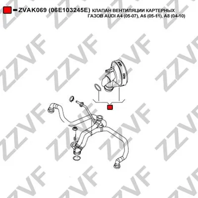 КЛАПАН ВЕНТИЛЯЦИИ КАРТЕРНЫХ ГАЗОВ AUDI A4 (05-07), A6 (05-11), A8 (04-10) ZZVF ZVAK069