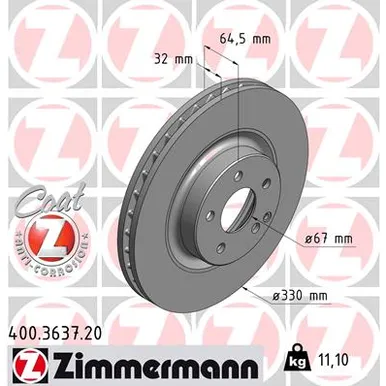 Диск тормозной передний MB E (W211) 02> ZIMMERMANN 400.3637.20