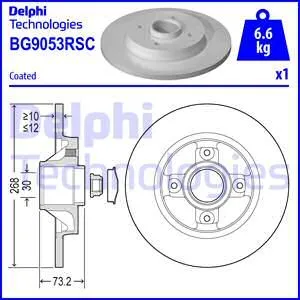 Диск тормозной задний C подшипником + кольцо ABS / с покрытием / 268X12 4 отверстий DELPHI BG9053RSC