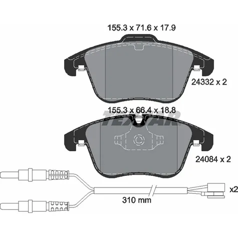 Колодки передние с противошумной пластиной Q+ CITROEN C5 1.6/1.8/2.0 02/08-> TEXTAR 2433201