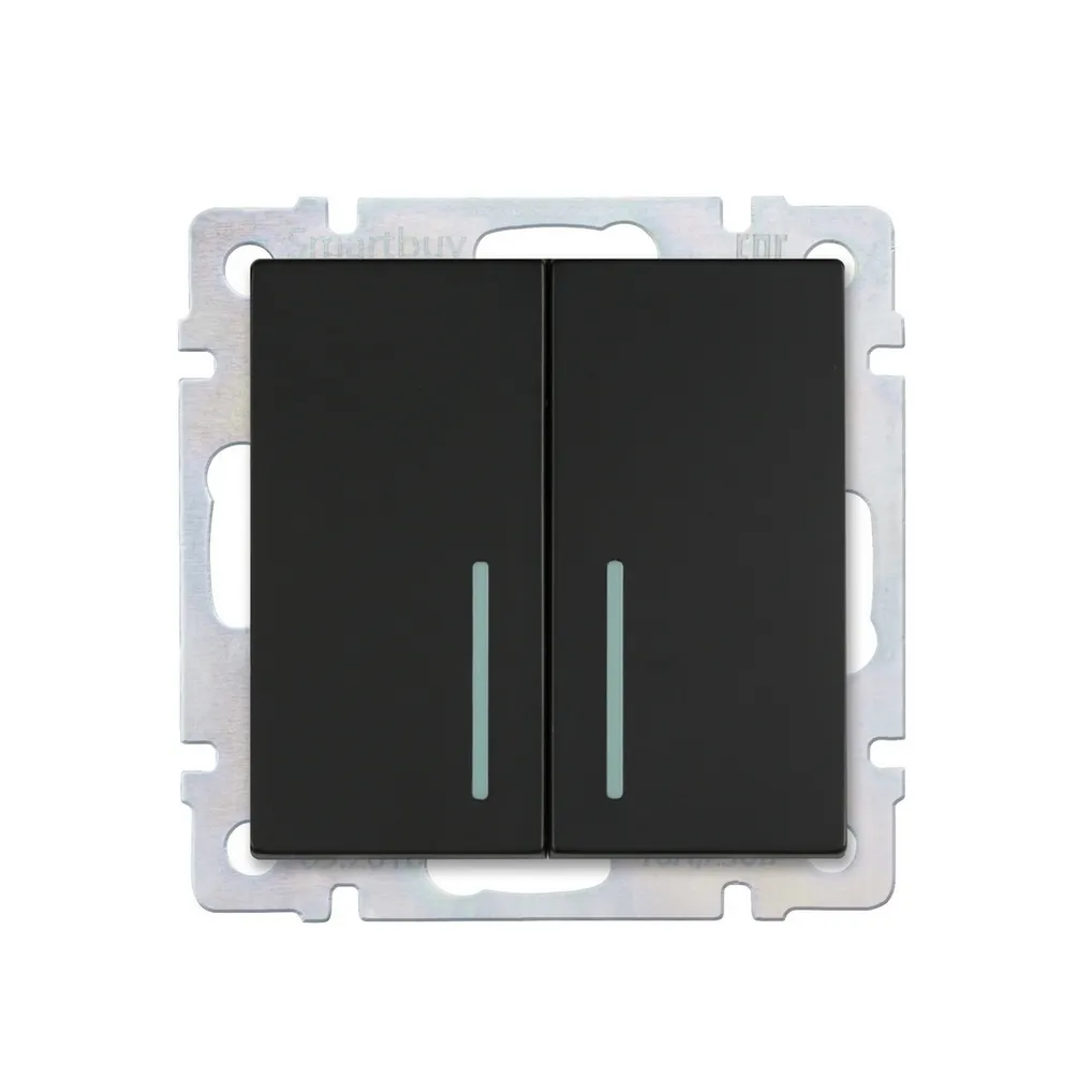 Выключатель 2-клавишный с индикатором 10а черный нептун SMARTBUY SBE-05B-10-SW2-1