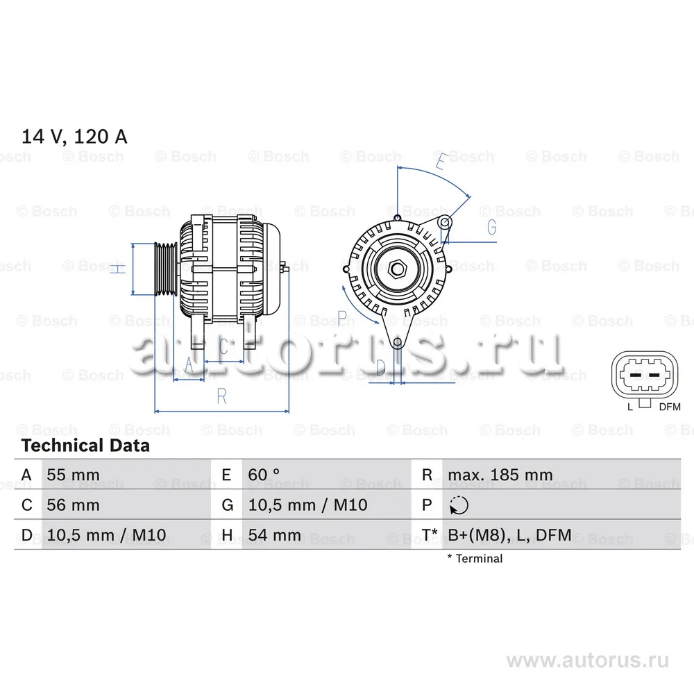 Генератор 120A Opel Meriva Corsa 1.4i 09> BOSCH 0 986 082 380