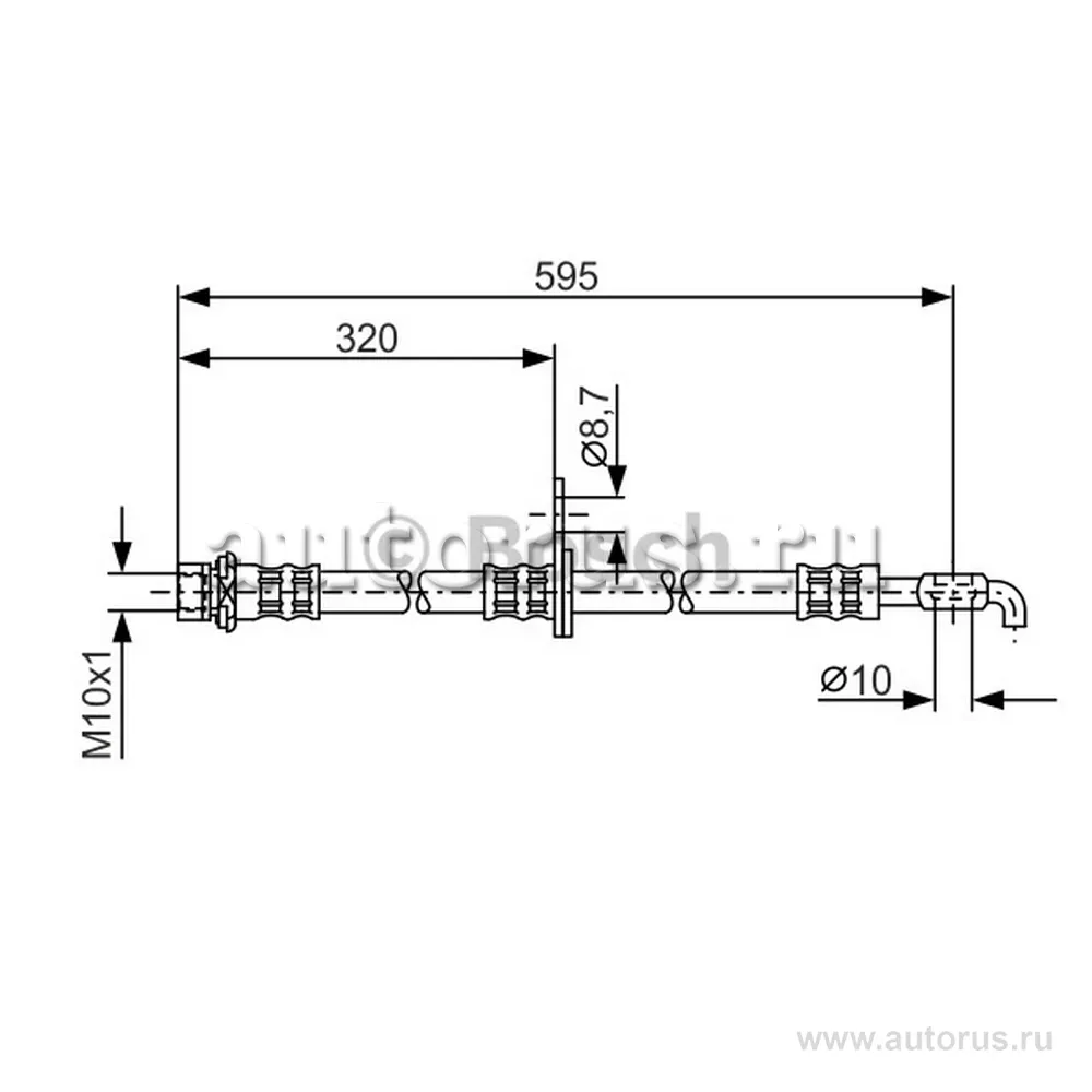 Шланг торм. пер. п.\ Toyota Corolla 1.4/1.6VVT-i/2.0D-4D 02> L=595 BOSCH 1987476250
