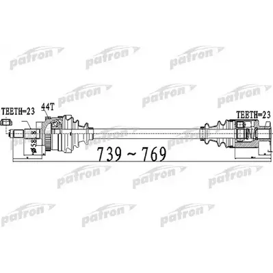 Полуось передний мост справа 23x739x58,8x23 ABS:44T RENAUL PATRON PDS0530